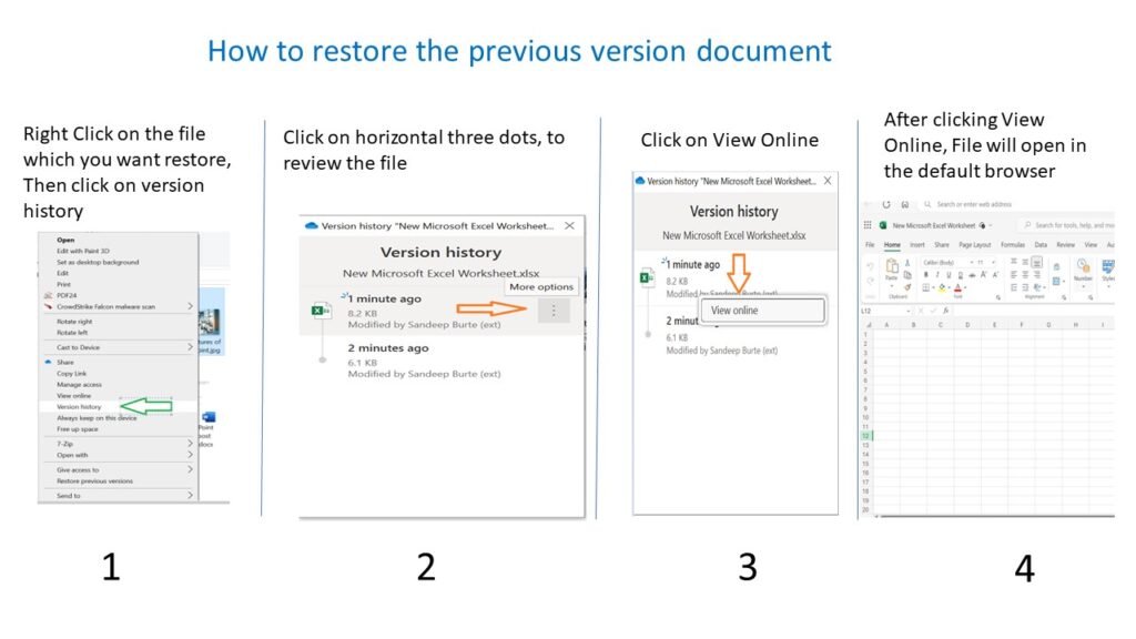 The step-by-step guide of How to restore the previous version document in Onedrive
