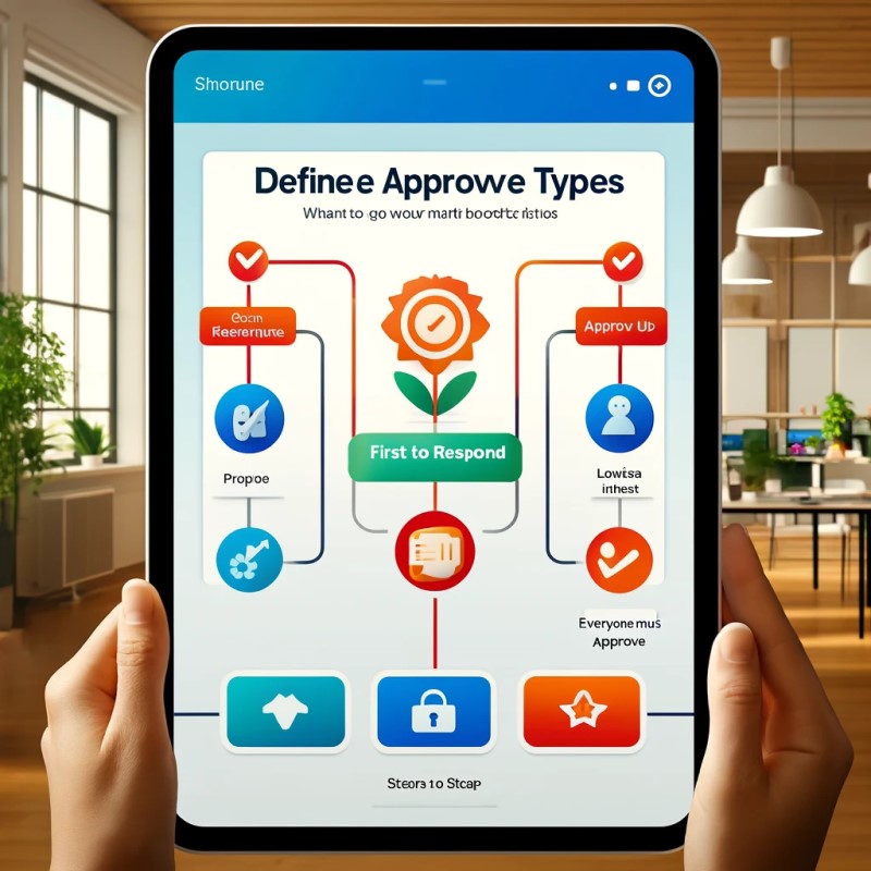 "Image illustrating the process of defining approval types in Power Automate, highlighting how to streamline decision-making processes for enhanced efficiency."