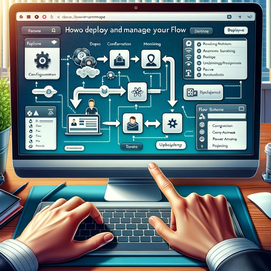 "Illustration of deploying and managing an approval flow in Power Automate, showcasing streamlined process automation for enhanced efficiency and productivity."